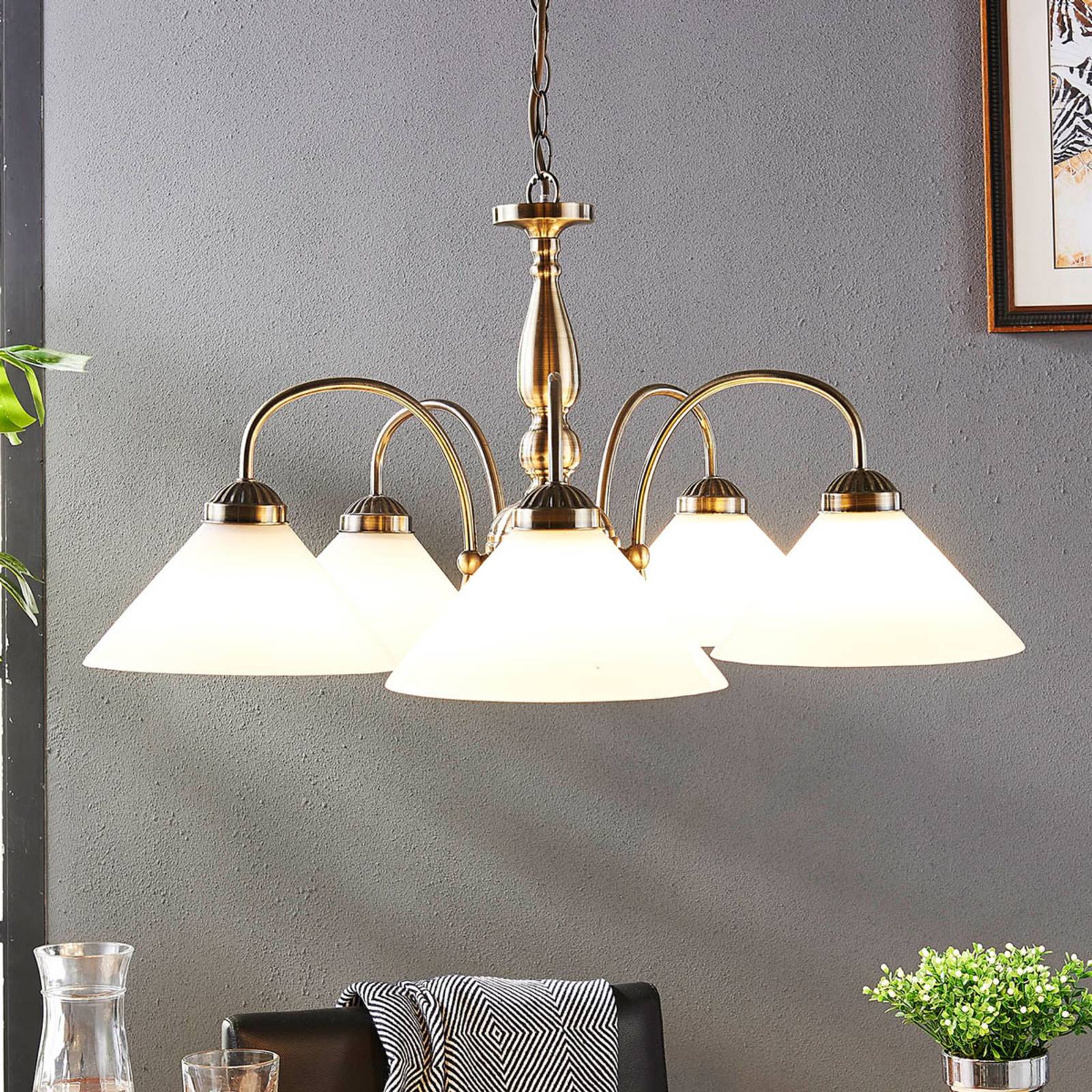 Glass Pendant Light Otis Lindby, dimmable, Bronze / antique brass, Kitchen, Glass, Antique, Ceiling Light