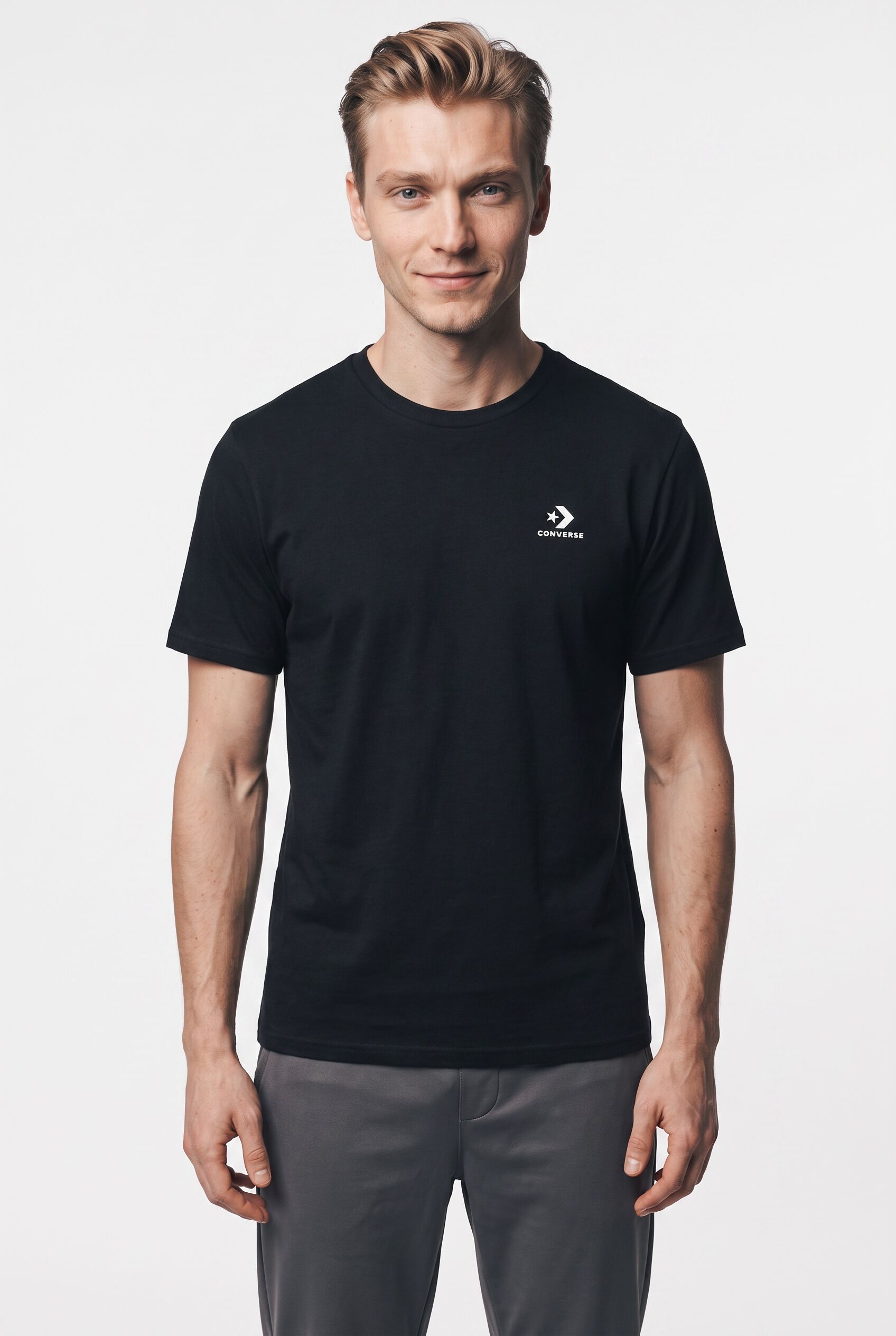 T-Shirt CONVERSE "CHEST STAR CHEV TEE", Herren, Gr. XXL, schwarz, Obermaterial: 100% Baumwolle, Shirts T-Shirt, für Erwachsene, kurzärmelig, für Sportmode und Streetwear schwarz XXL