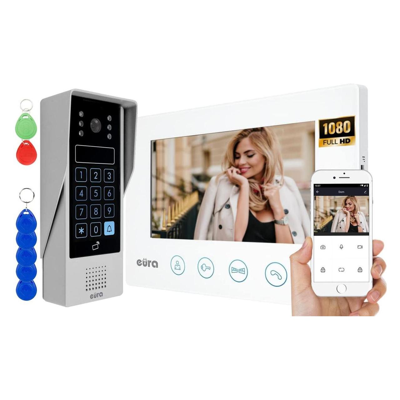Eura Video-Gegensprechanlage VDP-90A3 DELTA+ weiss 7", Full HD, WLAN, 2 Eingänge, Verschlüsselungsgerät (Kabelgebunden, WLAN) (VDP-90A3 DELTA+ Biala)