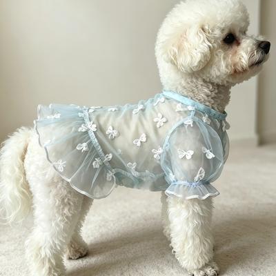 Fusion Finds Cute Dog Sun Protection Shirt With Bow Ruffle Mesh Skirt Breathable Summer Dog Clothes For Small Dogs blue m