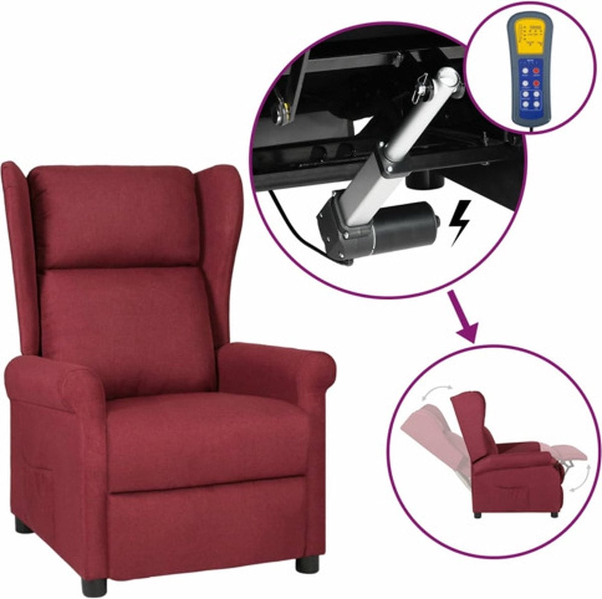 vidaXL Elektrische Relaxfauteuil in stof - Wijnrood
