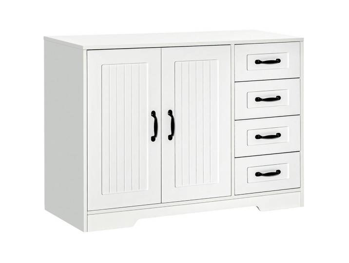 Modfu Sideboard aus MDF 40x105x76 cm Weiß mit 4 Schubladen, verstellbarem Einlegeboden und Kippschutz, 105x76x40 cm, Kleinmöbel, Kommoden, Sideboards