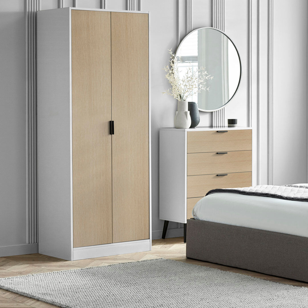 Latitude Run Aaidyn 2 Door Wardrobe White/Oak 77cm W X 53cm D
