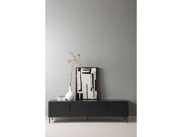Lowboard WOOOD Gunnar mit geschliffener Oberfläche und 4 Türen , mattschwarz, B:200cm H:56cm T:44cm, FSC-zertifiziertes Massivholz, Sideboards, Lowboard, FSC-Mix Massivkiefer, wasserbasierter Lack