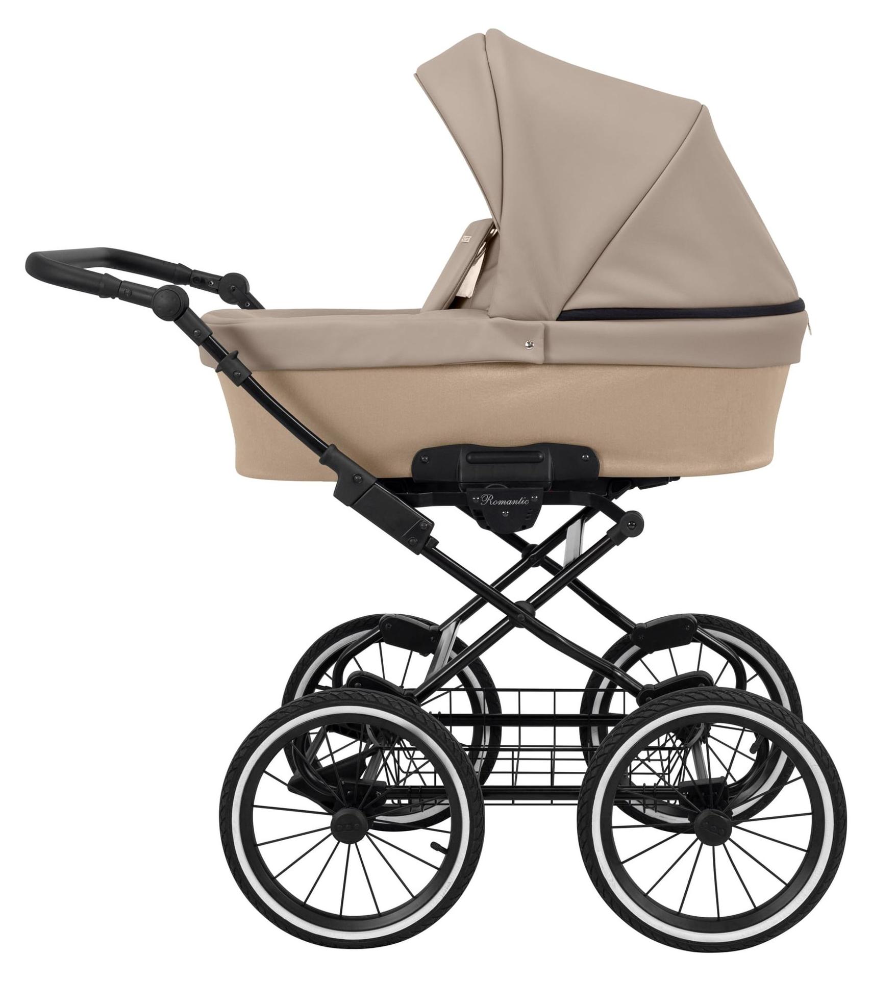 Kinderwagen Kunert Romantic mit Babywanne - Schwarzer Rahmen - Farbe: Cappuccino Eco