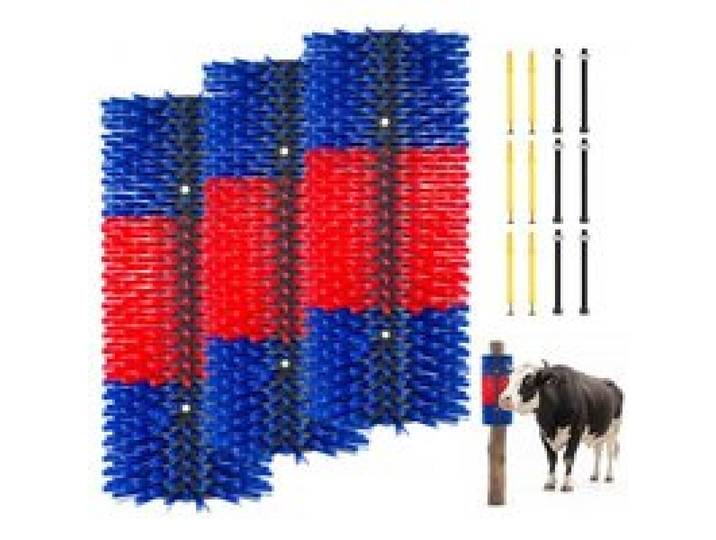 VEVOR Brosse à Gratter Bétail 3 Pièces, Grattoir pour Vaches, Chèvres, Chevaux, Bovins, Cochons, Toilettage et Soulager Démangeaison Dos, 43x19 cm, Installation sur Poteaux, avec 12 Vis, Bleu et Rouge