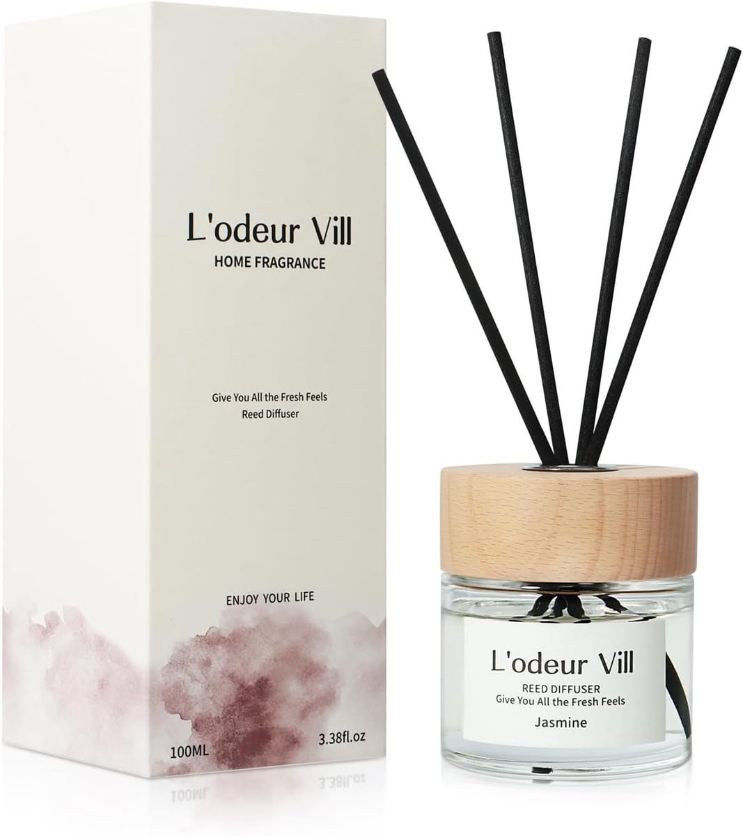 SnelShoppen Aroma Diffuser met Jasmijn Geur, 100ml Reed Diffuser met Geurstokjes voor Badkamer en Interieur Decoratie