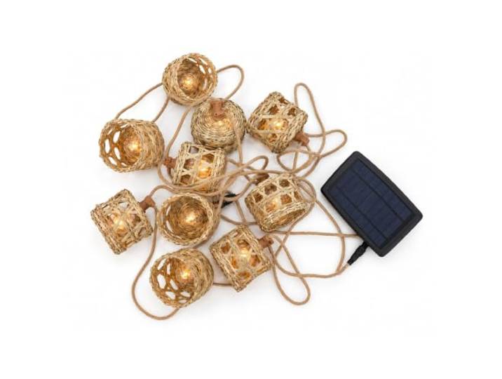 Solar + wiederaufladbare Batterie Outdoor-Lichterkette Alba Jute-Kabel 4,8 m 10 x LED organisches Fasermaterial 35 Lumen Glühbirnen