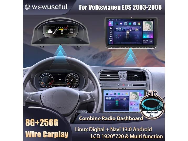 Wowuseful 10.25 Lcd tableau de bord numérique Cluster pour VW EOS 2003-2008 ans Paneel Cockpit lecteur Android cartes Navigation Radio