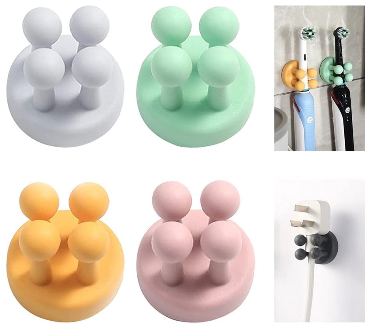 Set van 4 siliconen plakhaakjes voor tandenborstels en accessoires - Groen, roze, blauw, geel