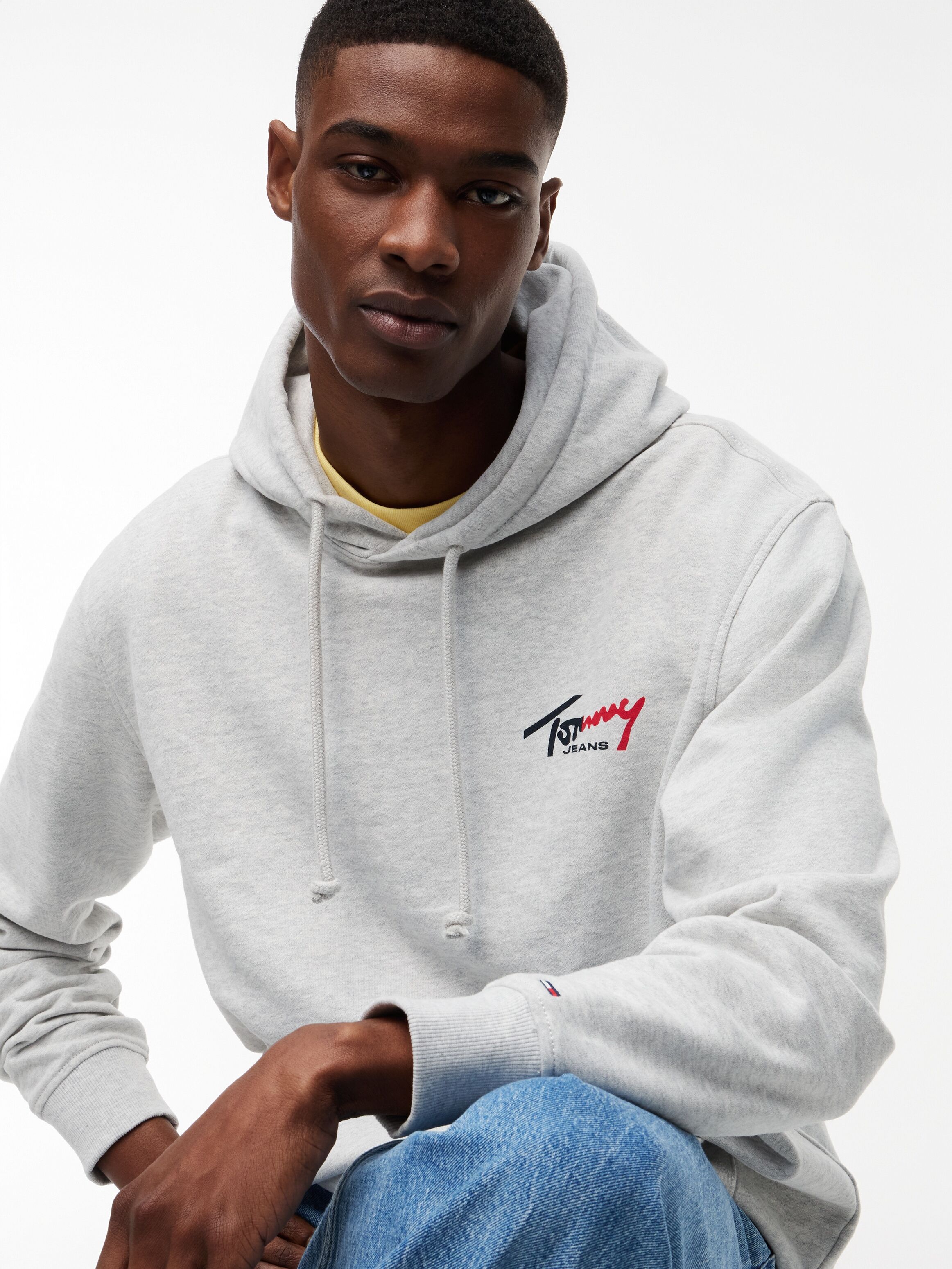 Kapuzensweatshirt TOMMY JEANS "TJM REGULAR ENTRY SIGN", Herren, Gr. 3XL, ice grau heather, Sweatware, Obermaterial: 100% Baumwolle, meliert, regular fit normal, Rundhals, eingesetzt Rippbündchen, Sweatshirts Kapuzensweatshirt, Regular fit, mit Kordelzug i