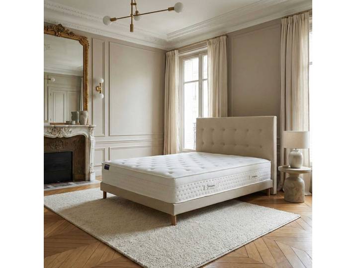 Matelas hybride 7 zones h29 sommier tête de lit gris 140x200