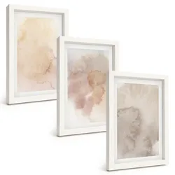 BILDER SET 3er Set - 20x30 cm Weißer Rahmen - Warme Aquarell-Pastelltexturen