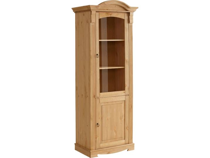 Vitrine GOODPRODUCT Anna, Standvitrine, Vitrinenschrank, Glasvitrine , beige (natur), B:66cm, Schränke, Vitrine, mit Glastür, Höhe 188 cm, Massivholz, mit Zierfräsungen, FSC