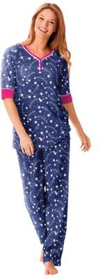 Plus Size Women's Printed Henley PJ Set by Dreams & Co. in Evening Blue Stars (Size 4X) Pajamas
