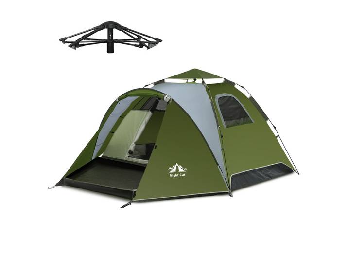 Tente pop-up Night Cat pour 2-3 personnes, installation instantanée, avec bâche de sol et véranda, tente de camping automatique à double couche, imperméable, avec bâche de protection contre la pluie