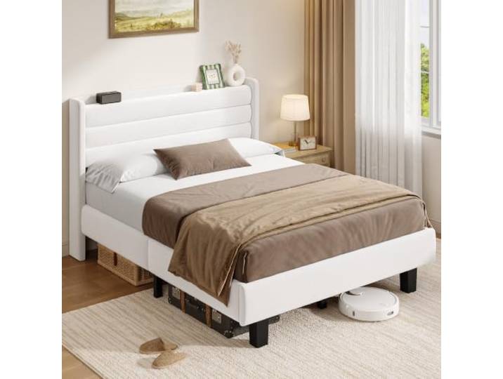 iPormis Polsterbett 140 x 200 cm, Weiß, Mit Leinenartigem Kopfteil Und MetalLbettgestell. Geeignet Für Schlafzimmer, Gästezimmer Und Jugendzimmer