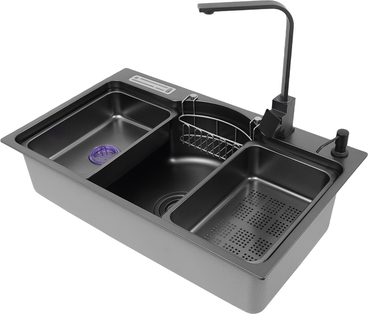 Easybuy Multifunctionele Keukenwastafel in Zwart Roestvrij Staal met Enkele Spoelbak en Afvoerbak