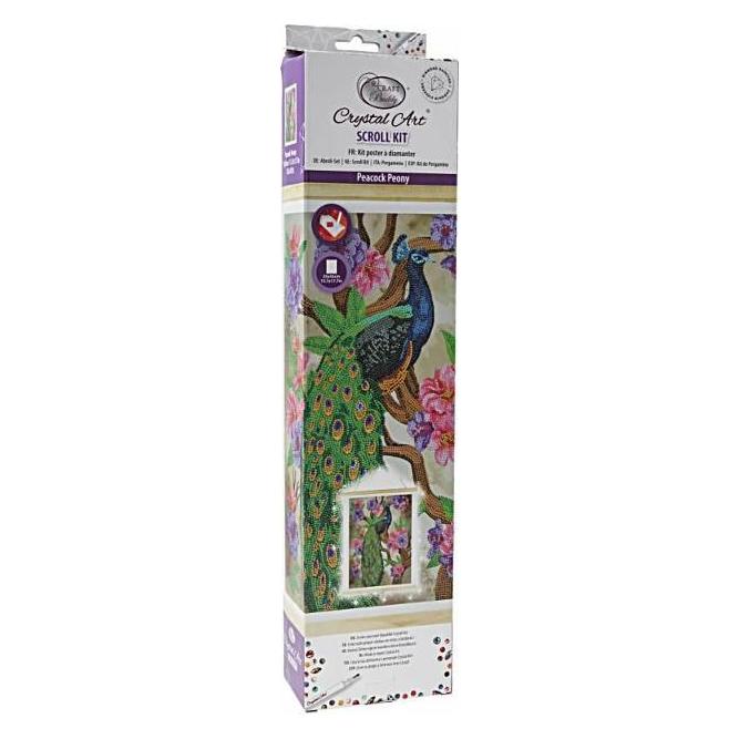 Craft Buddy Pfau mit Pfingstrosen, 35x45cm Crystal Art Scroll (CAS-29L)