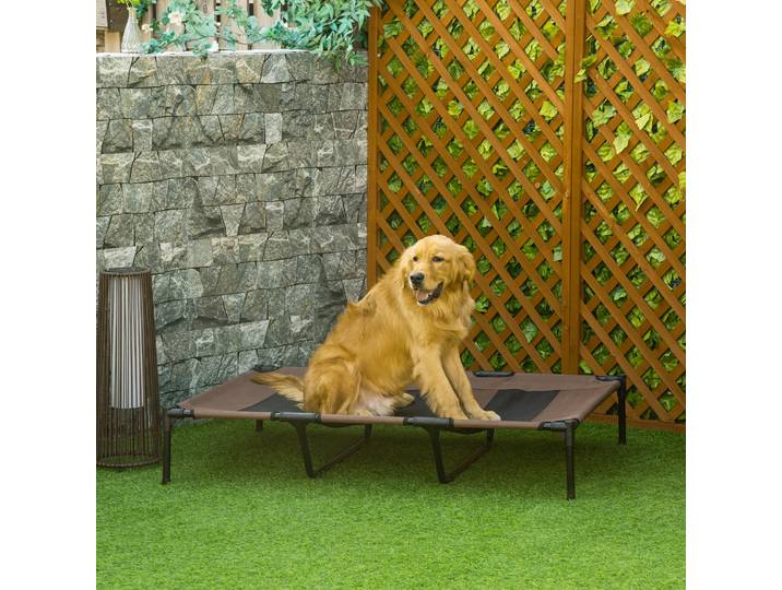 PawHut Lits sur Pieds XXL 122x92x23cm Chien Chat Marron Clair