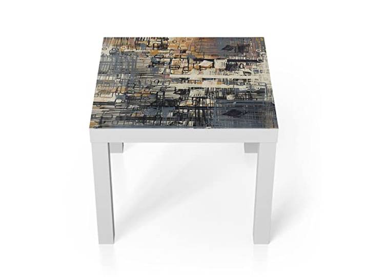 DEQORI Glastisch weiß klein 55x55 cm Motiv Variation von Formen ausgefallener Beistelltisch aus Glas Hochglanz Couchtisch fürs Wohnzimmer moderner Couch Tisch mit Design
