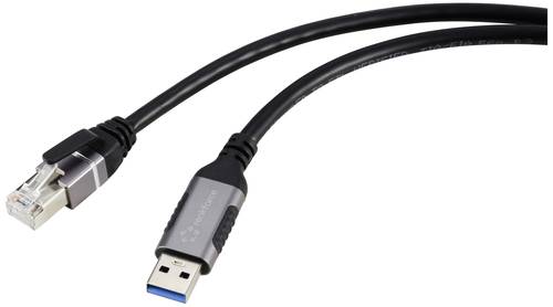 Renkforce USB, Netzwerk Adapterkabel [1x USB 3.2 Gen 1 Stecker A (USB 3.0) - 1x RJ45-Stecker] 5.00m Aluminium-Stecker