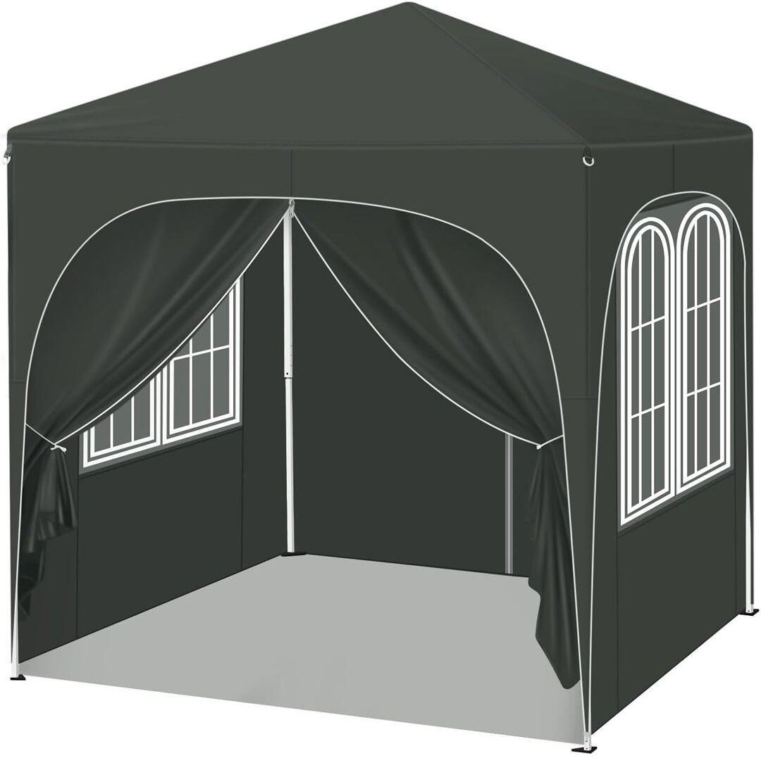 Dakota Fields Gazebo, folding gazebo 2 x 2m, with 4 side walls, party tent water-repellent UV protection 50+, height-adjustable garden gazebo, with carrying bag, fo Black 200cm W X 200cm D