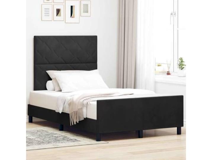 Samt mit massiver Kiefer Modernes Design 120 x 200 cm Schwarz Boxspringbett mit Kopfteil Schwarz 120x200 cm Samt Luxus Doppelbett verstellbar Massivholz Kiefer Modernes Design