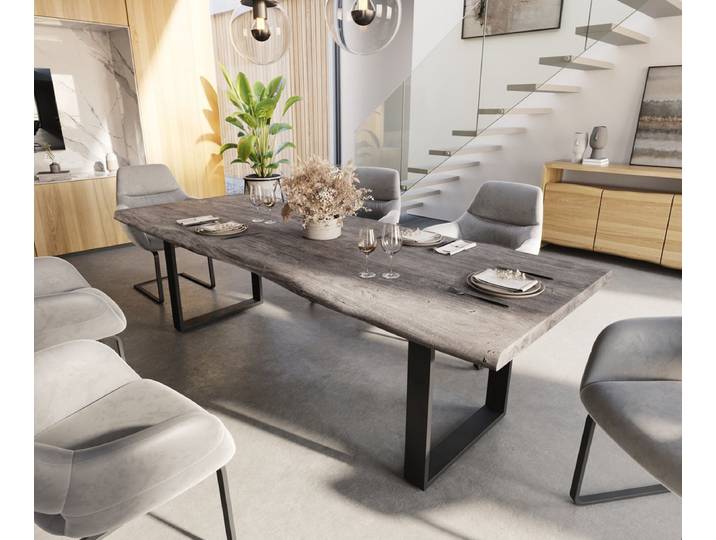 Eetkamertafel Edge acacia platina 260x100 XL skid zwart