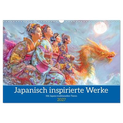 Japanisch inspirierte Werke - Mit Japans traditionellen Tieren (Wandkalender 2027 DIN A3 quer), CALVENDO Monatskalender