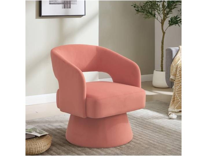 Fauteuil Pivotant EVRYAE - rotation 360 dossier ouvert et accoudoirs courbés base pivotante stable - Rose