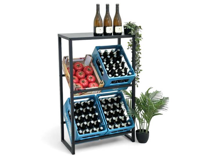 DanDiBo Getränkekistenregal für 4 Kisten mit Ablage Metall Stehend, Schwarz, 69x112x32 cm, Küchen, Küchenmöbel