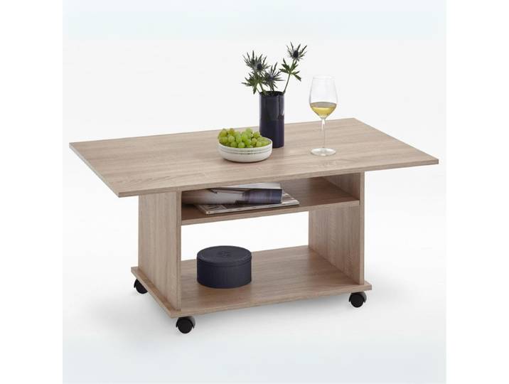 CALICOSY - Table Basse sur Roulettes avec 2 Étagères - Azur