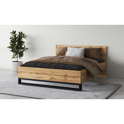 Bettgestell HOME AFFAIRE "Bronne, Topeseller, Industrial Design", braun (wotan eiche, wotan eiche, schwarz), B:168cm H:93,5cm L:208,5cm, Betten, Bettgestell, Stauraumbett in drei Breiten, stabil mit Kufen in Metalloptik