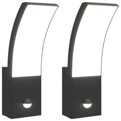 vidaXL LED-Außenwandleuchten mit Sensor 2 Stk. Schwarz Aludruckguss