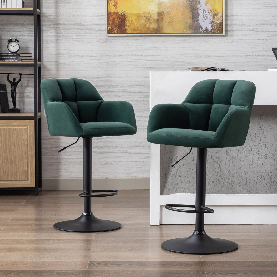 Latitude Run Aavin Swivel Upholstered Adjustable Height Bar Stool Green 55.5cm W X 59.5cm D