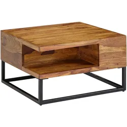 COUCHTISCH in Sheeshamholz mit Staufach, 60x60x34,5 cm, Industrial-Design