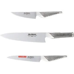 Global MESSERSET 3 TEILIG, G-02, GS-0, Küchenmesser, Silber