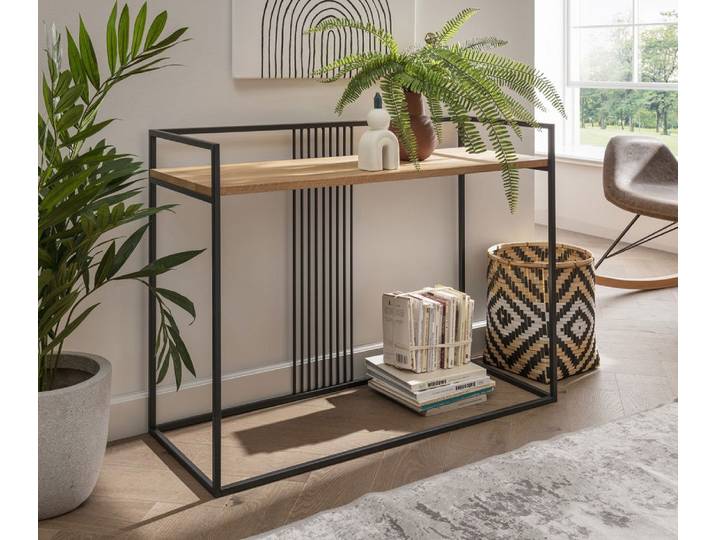 Beistelltisch Konsole 100x75cm 'Lissabon' Wildeiche Stahl schwarz