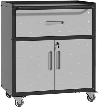 AISWORD Sturdy and Durable Metal Tool Cabinet with Wheels - Mobile Heavy-Duty Storage Cabinet with 1 Drawer and 2 Locking Doors