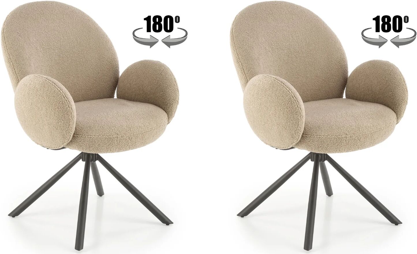 garneroarredamenti Set 2 sedie con funzione girevole in tessuto bouclé beige Matilda