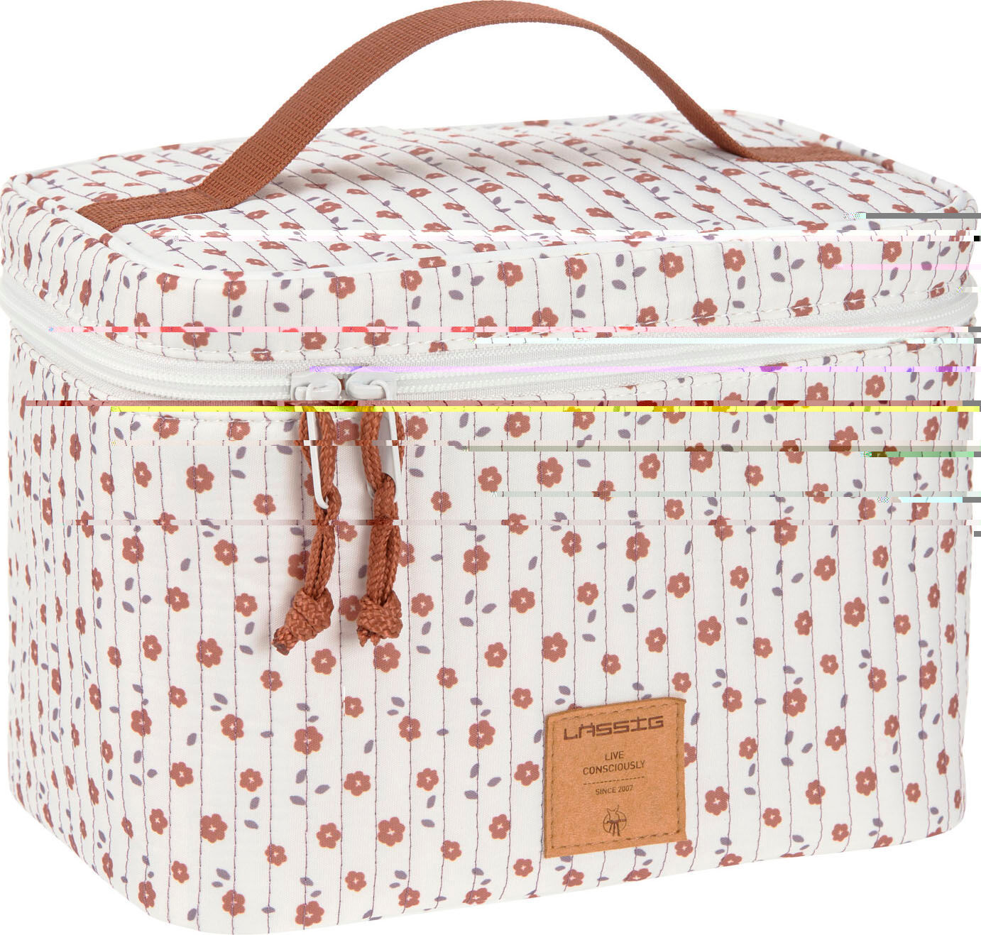 Wickeltasche LÄSSIG "Flowers White, Wickeltisch Organizer", Damen, Gr. B/H/T: 25cm x 18cm x 18cm, weiß, Polyester, gemustert, Taschen Wickeltasche, PETA-approved vegan