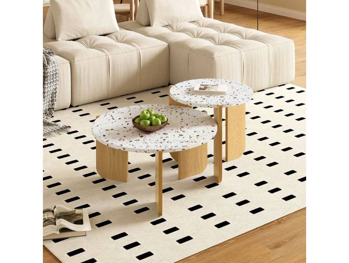 VUENOR Table basse gigogne ronde lot de 2 70x70x35/50x50x45 5 cm MDF blanc et bois modulable