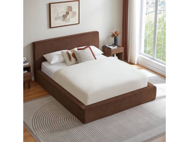 Lit double compressé 140x200 cm Contreventement en acier renforcé Tête de lit rembourrée brun (Sans matelas)