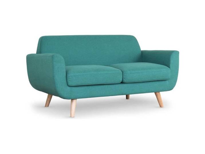 MENZZO Canapé scandinave 2 places Danube Tissu Bleu-Vert -L160 x P80 x H81 cmAssise : H42 x P55 cm
