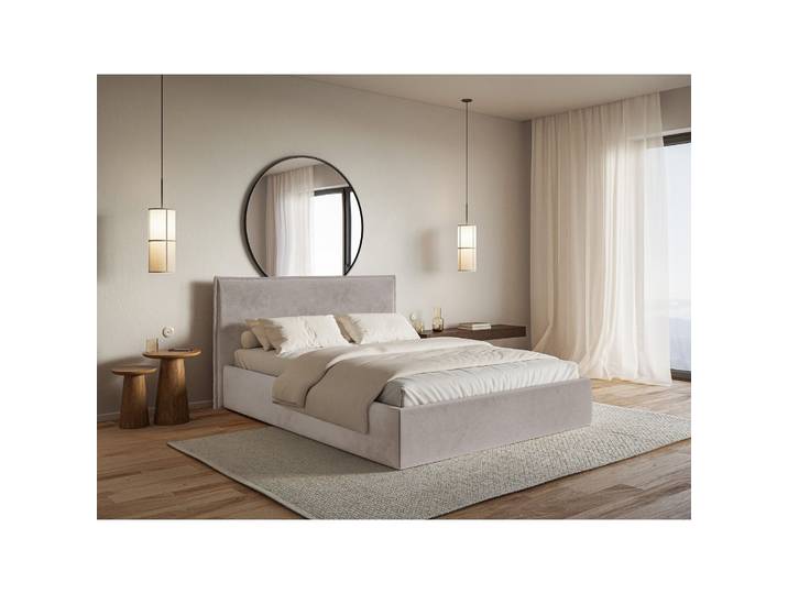 Gepolstertes Bett 160x200 cm Softie Slim, grau-brauner Velours,