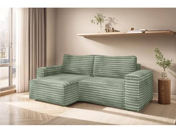 Fun Möbel Ecksofa Schlafsofa Madlen Stoff Velo (Olivgrün, Ottomane Links)