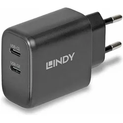 Lindy Charger mit EU-Stecker (65 W, 2 Ports), USB Ladegerät, Schwarz