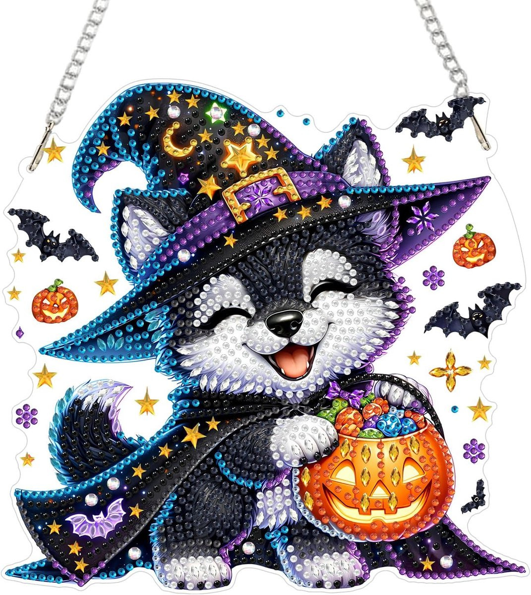Diamantschilderij hanger Husky puppy ornament voor Halloween decoratie