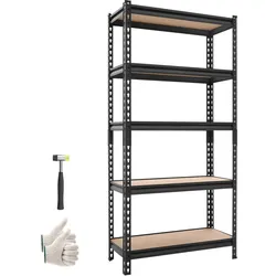 VEVOR Schwerlastregal Lagerregal 5 Ablagen 759x309x1520mm 907,2kg Belastbar, Stahlgestell, Teilbares & Verstellbares Design für DIY, Werkbank Funktion, Flexibles Steckregal für Lager Garage Werkstatt